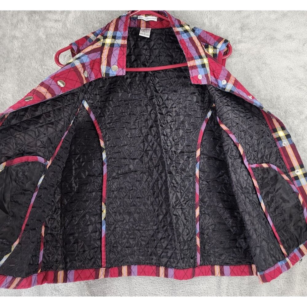 Rebecca Malone Vest Womens Medium Red Plaid Quilted Snap On Sleeveless Vintage - Picture 3 of 11